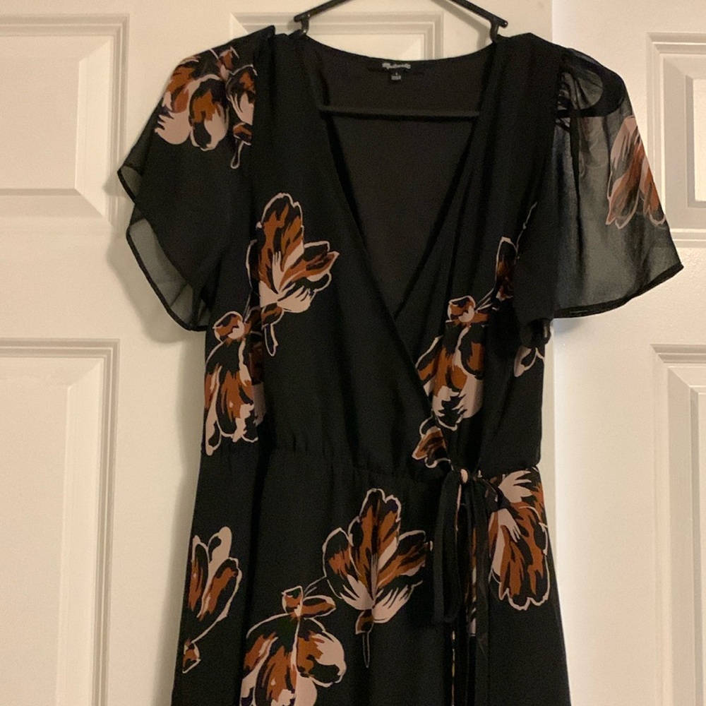 Madewell black floral wrap dress